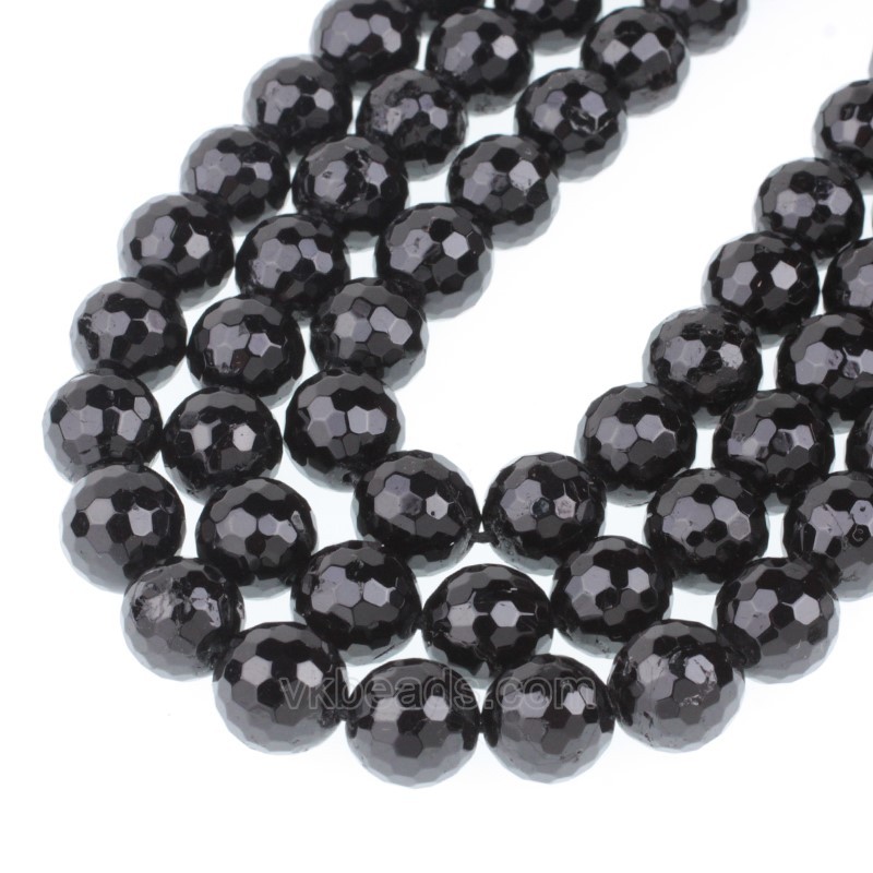 Black Tourmaline Faceted Round Beads Strands, 128 Facets, Approx 4-12mm, 38cm/strand