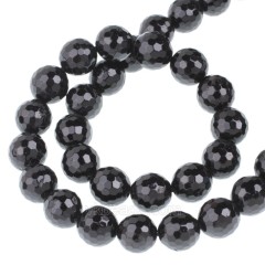 Black Tourmaline Faceted Round Beads Strands, 128 Facets, Approx 4-12mm, 38cm/strand