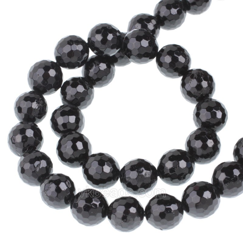 Black Tourmaline Faceted Round Beads Strands, 128 Facets, Approx 4-12mm, 38cm/strand
