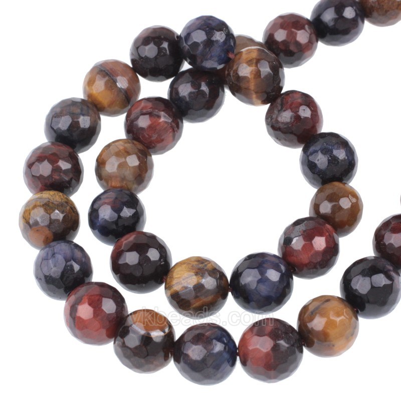 A Grade Multicolor Tiger Eye Faceted Round Beads Strands, 128 Facets, Approx 4-14mm, 38cm/strand
