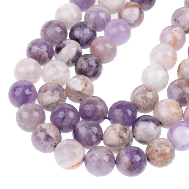 Flower Amethyst Faceted Round Beads Strands, 128 Facets, Approx 4-12mm, 38cm/strand