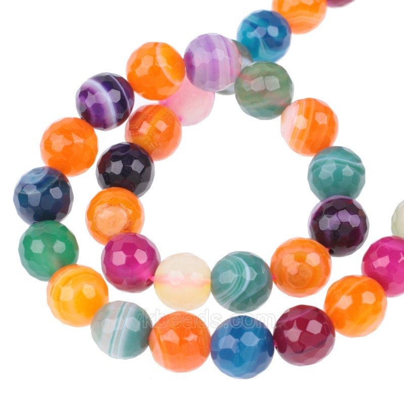 Multicolor Lace/Banded Agate Faceted Round Beads Strands, 128 Facets, Approx 6-14mm, 38cm/strand