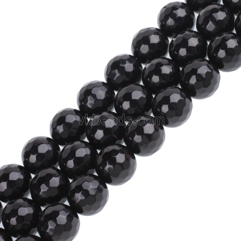 Black Agate Faceted Round Beads Strands, 128 Facets, Approx 6-20mm, 38cm/strand
