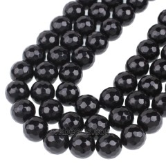 Black Agate Faceted Round Beads Strands, 128 Facets, Approx 6-20mm, 38cm/strand