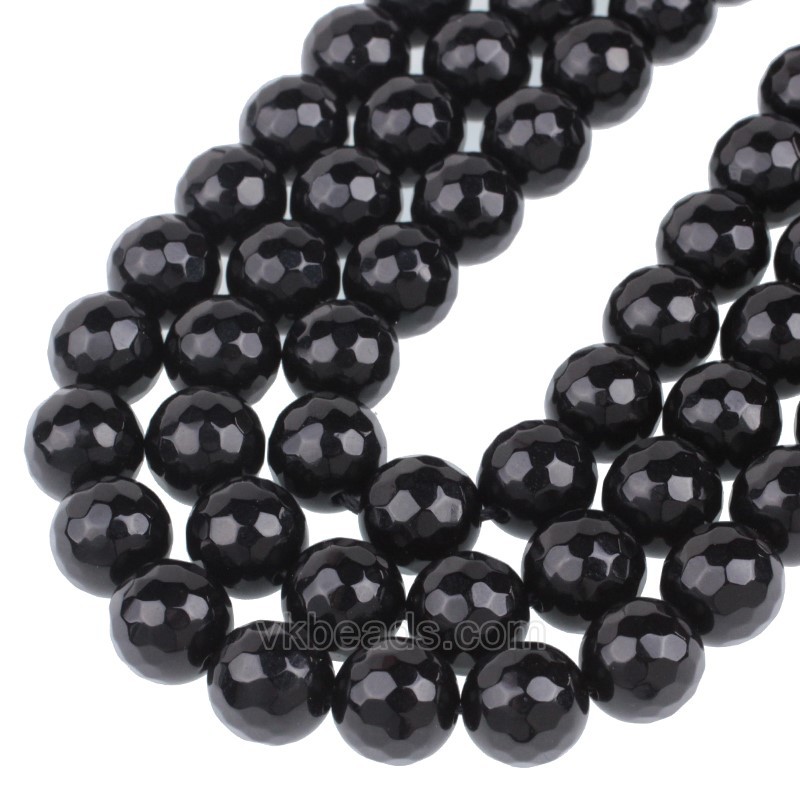 Black Agate Faceted Round Beads Strands, 128 Facets, Approx 6-20mm, 38cm/strand
