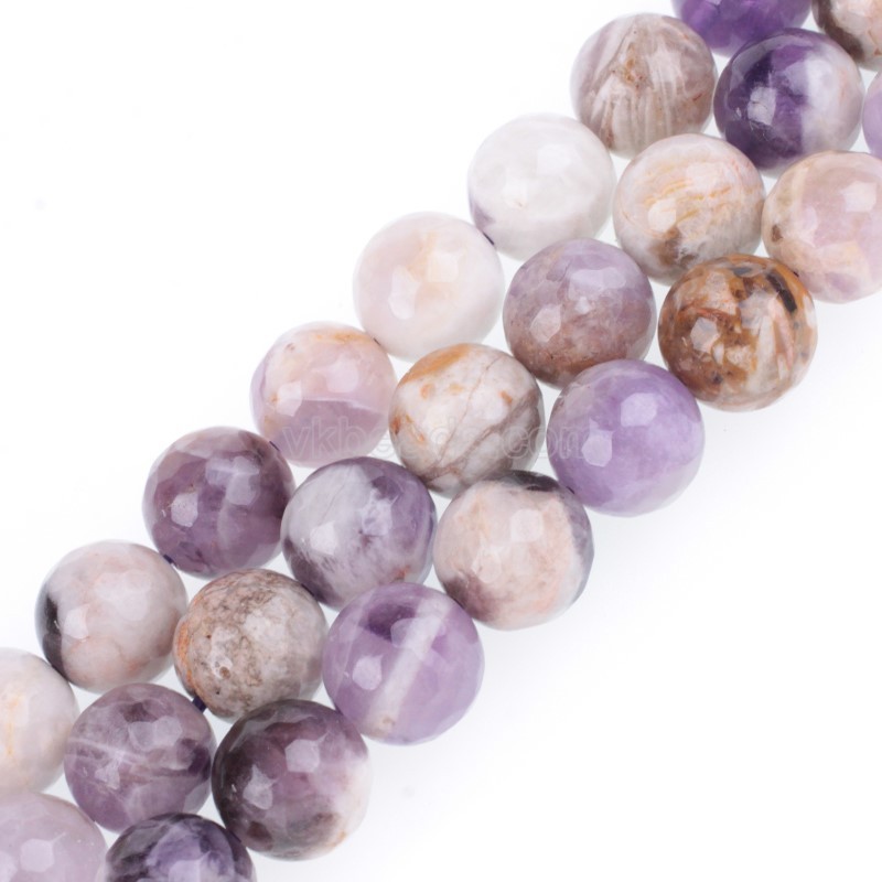 Flower Amethyst Faceted Round Beads Strands, 128 Facets, Approx 4-12mm, 38cm/strand