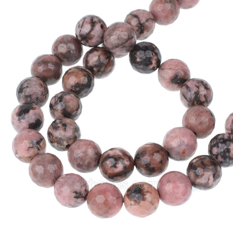 Rhodonite Faceted Round Beads Strands, 128 Facets, Approx 4-10mm, 38cm/strand