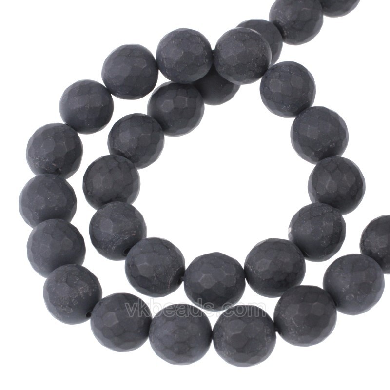 Black Agate Matte Faceted Round Beads Strands, 128 Facets, Approx 4-14mm, 38cm/strand