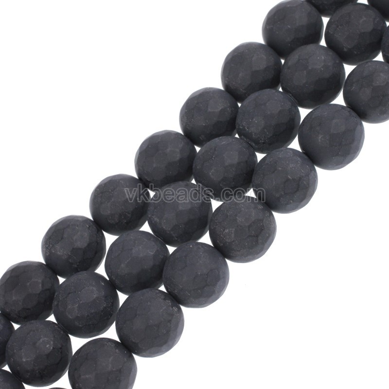 Black Agate Matte Faceted Round Beads Strands, 128 Facets, Approx 4-14mm, 38cm/strand