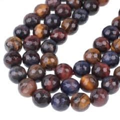 A Grade Multicolor Tiger Eye Faceted Round Beads Strands, 128 Facets, Approx 4-14mm, 38cm/strand