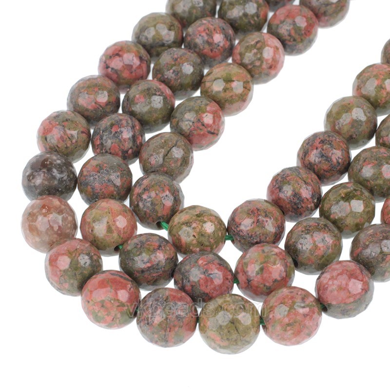 Unakite Faceted Round Beads Strands, 128 Facets, Approx 4-12mm, 38cm/strand