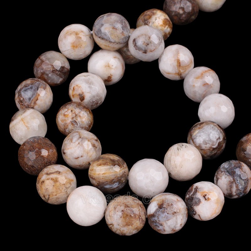 American Petrified Wood Jasper Faceted Round Beads Strands, 128 Facets, Approx 4-12mm, 38cm/strand