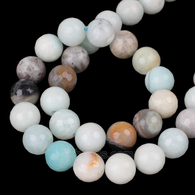 Multicolor Amazonite Faceted Round Beads Strands, 128 Facets, Approx 4-18mm, 38cm/strand