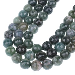 Moss Agate Faceted Round Beads Strands, 128 Facets, Approx 4-12mm, 38cm/strand