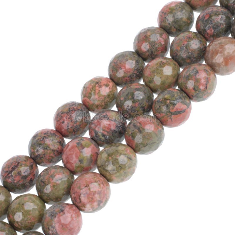 Unakite Faceted Round Beads Strands, 128 Facets, Approx 4-12mm, 38cm/strand