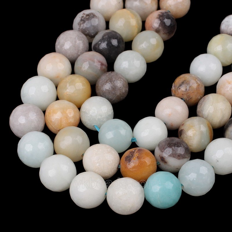 Multicolor Amazonite Faceted Round Beads Strands, 128 Facets, Approx 4-18mm, 38cm/strand