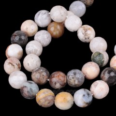 Bamboo Leaf Agate Faceted Round Beads Strands, 128 Facets, Approx 6-12mm, 38cm/strand