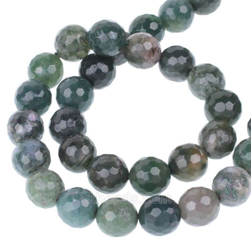 Moss Agate Faceted Round Beads Strands, 128 Facets, Approx 4-12mm, 38cm/strand
