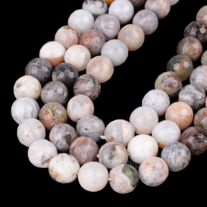 Bamboo Leaf Agate Faceted Round Beads Strands, 128 Facets, Approx 6-12mm, 38cm/strand