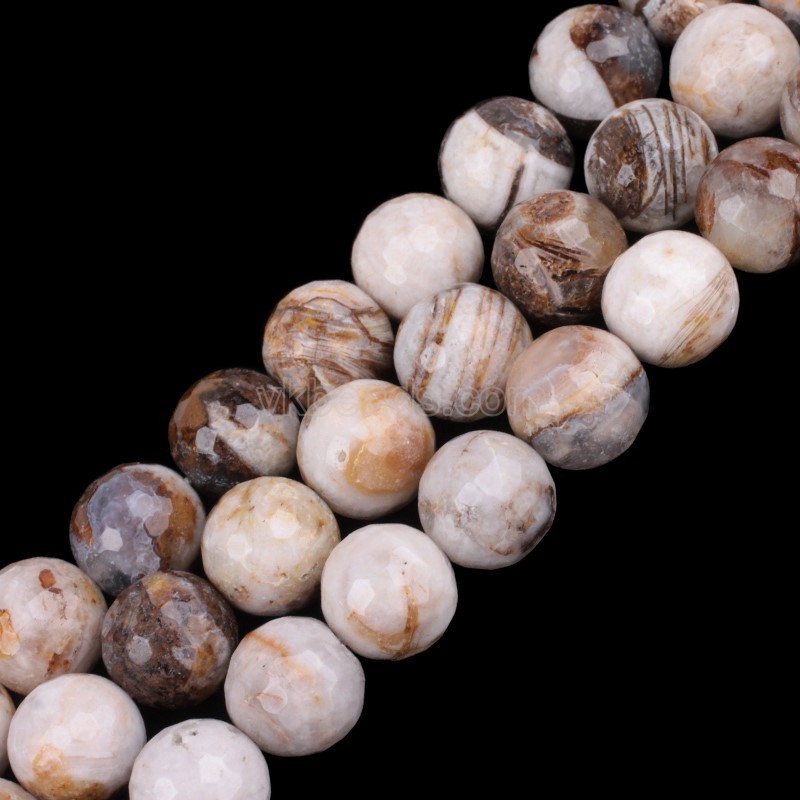 American Petrified Wood Jasper Faceted Round Beads Strands, 128 Facets, Approx 4-12mm, 38cm/strand