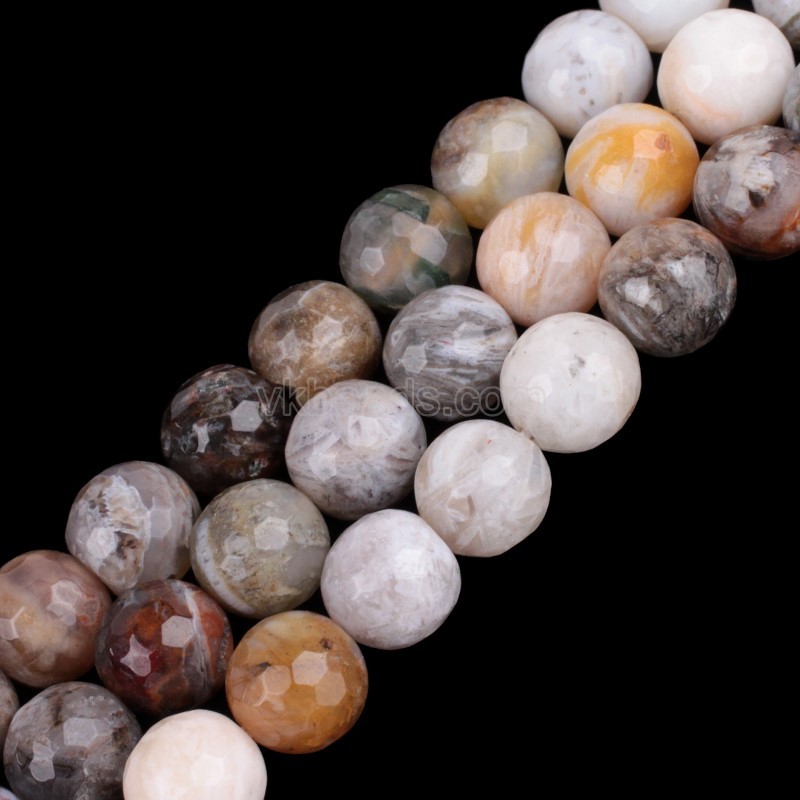 Bamboo Leaf Agate Faceted Round Beads Strands, 128 Facets, Approx 6-12mm, 38cm/strand