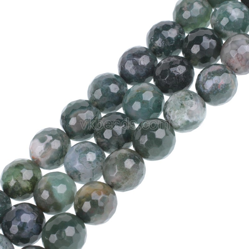 Moss Agate Faceted Round Beads Strands, 128 Facets, Approx 4-12mm, 38cm/strand