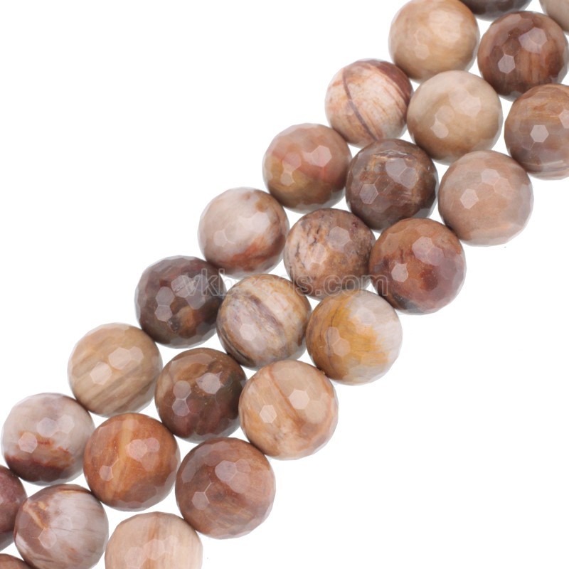 Petrified Wood Jasper Faceted Round Beads Strands, 128 Facets, Approx 4-12mm, 38cm/strand
