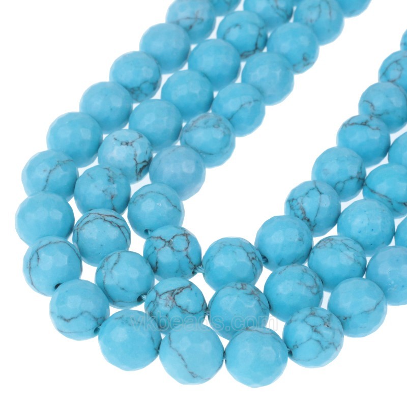 Blue Turquoise Faceted Round Beads Strands, 128 Facets, Approx 4-14mm, 38cm/strand
