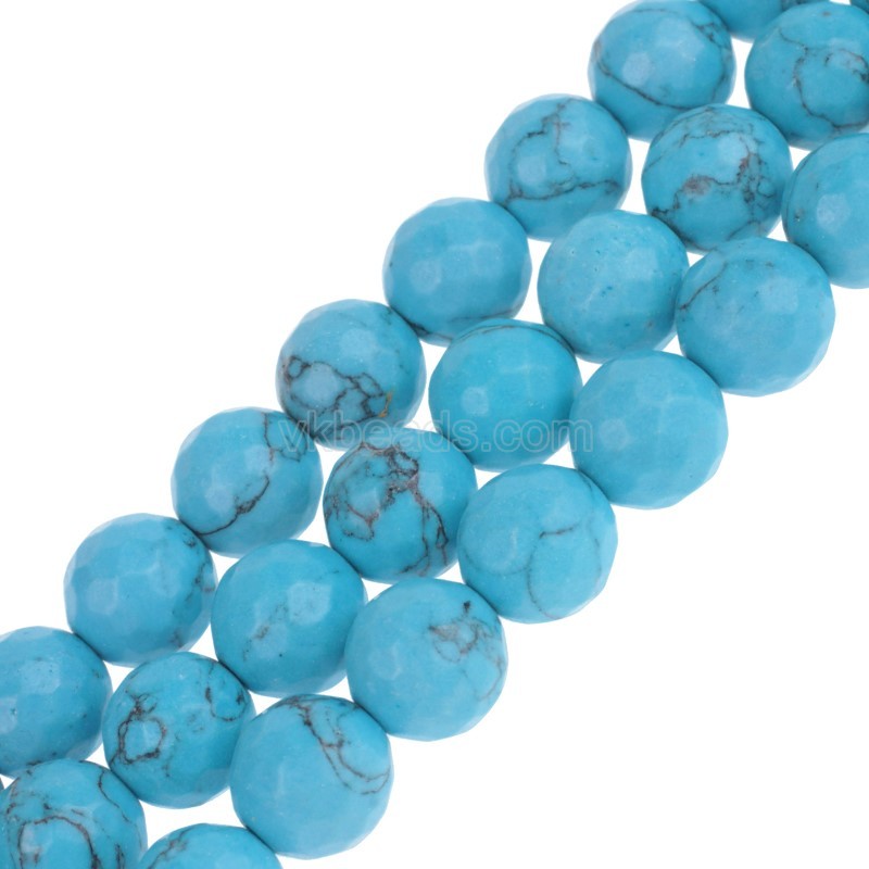 Blue Turquoise Faceted Round Beads Strands, 128 Facets, Approx 4-14mm, 38cm/strand