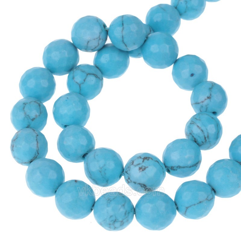 Blue Turquoise Faceted Round Beads Strands, 128 Facets, Approx 4-14mm, 38cm/strand