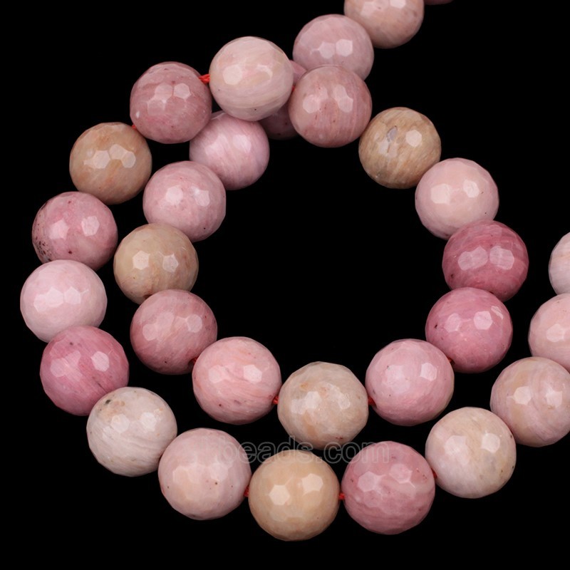 Chinese Rhochrosite Faceted Round Beads Strands, 128 Facets, Approx 4-12mm, 38cm/strand