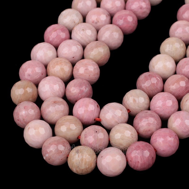 Chinese Rhochrosite Faceted Round Beads Strands, 128 Facets, Approx 4-12mm, 38cm/strand