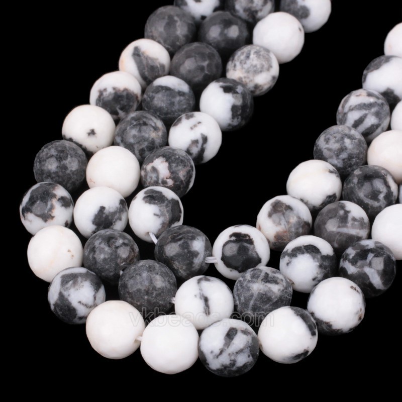 Black White Zebra Jasper Faceted Round Beads Strands, 128 Facets, Approx 4-14mm, 38cm/strand