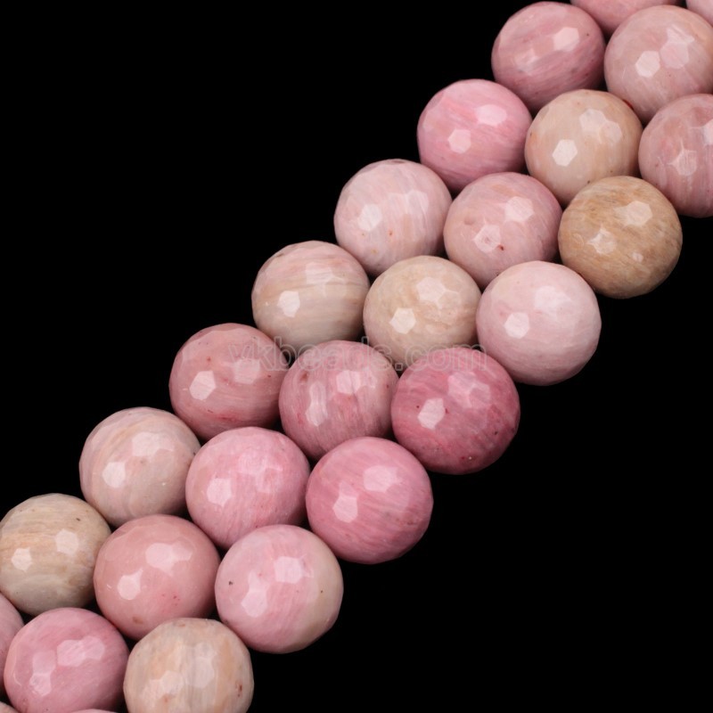 Chinese Rhochrosite Faceted Round Beads Strands, 128 Facets, Approx 4-12mm, 38cm/strand