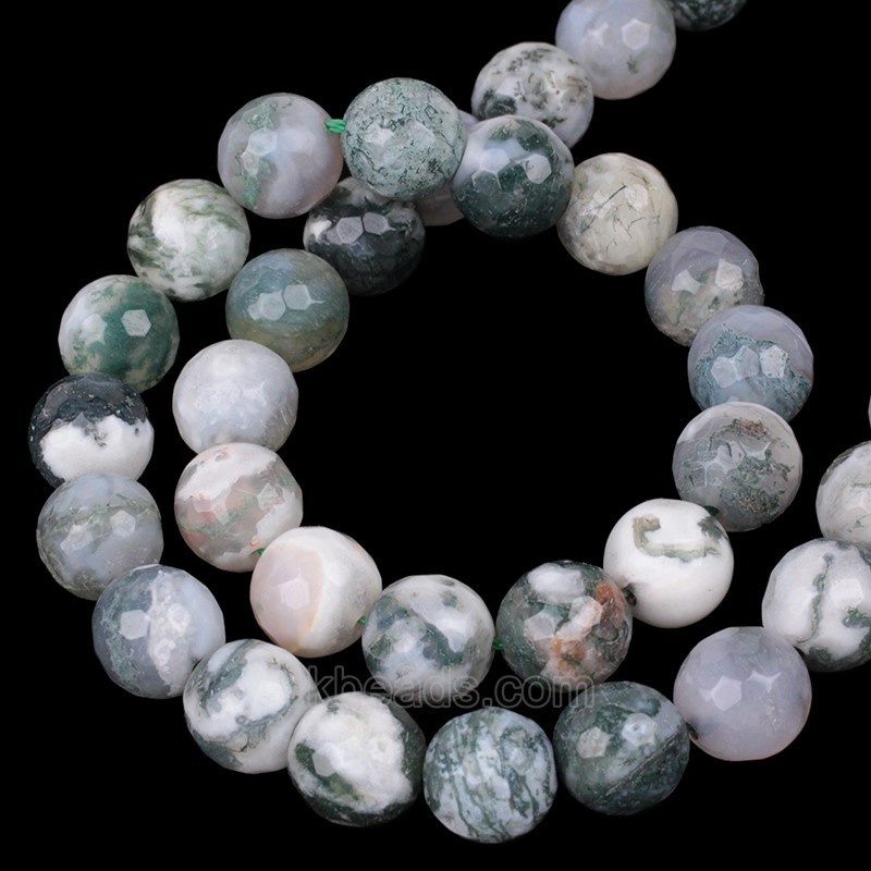 Tree Agate Faceted Round Beads Strands, 128 Facets, Approx 4-8mm, 38cm/strand