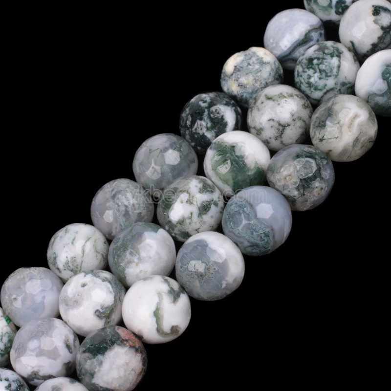 Tree Agate Faceted Round Beads Strands, 128 Facets, Approx 4-8mm, 38cm/strand