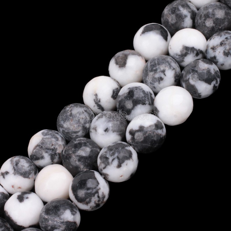 Black White Zebra Jasper Faceted Round Beads Strands, 128 Facets, Approx 4-14mm, 38cm/strand