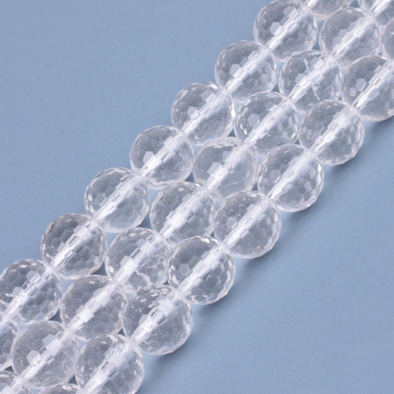 AB Grade Clear Quartz Faceted Round Beads Strands, 128 Facets, Approx 4-12mm, 38cm/strand