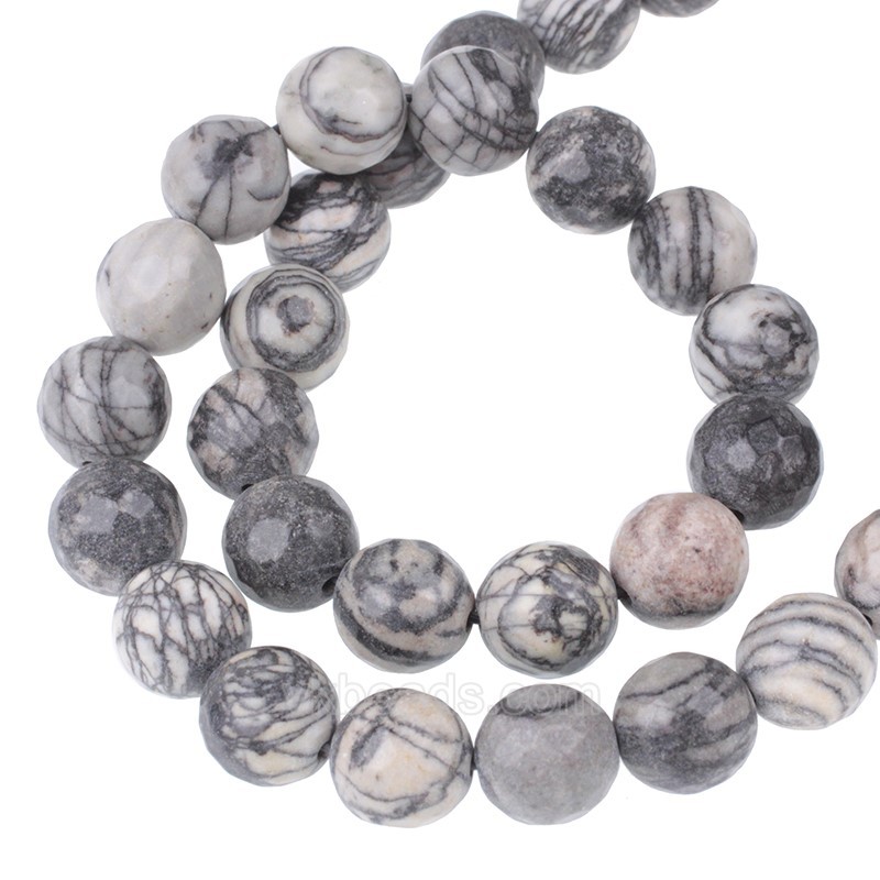 Black Veined Jasper Faceted Round Beads Strands, 128 Facets, Approx 4-12mm, 38cm/strand