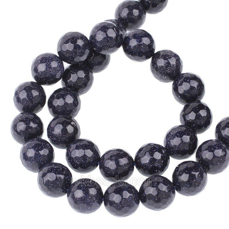 Blue Sandstone Faceted Round Beads Strands, 128 Facets, Approx 4-14mm, 38cm/strand