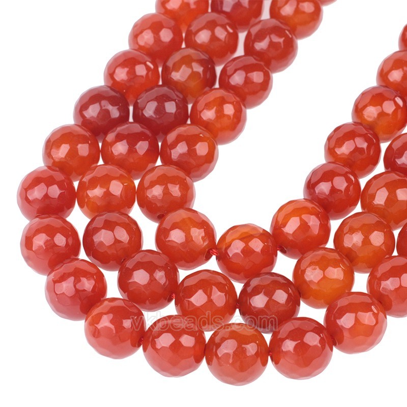 Red Agate Faceted Round Beads Strands, 128 Facets, Approx 4-14mm, 38cm/strand