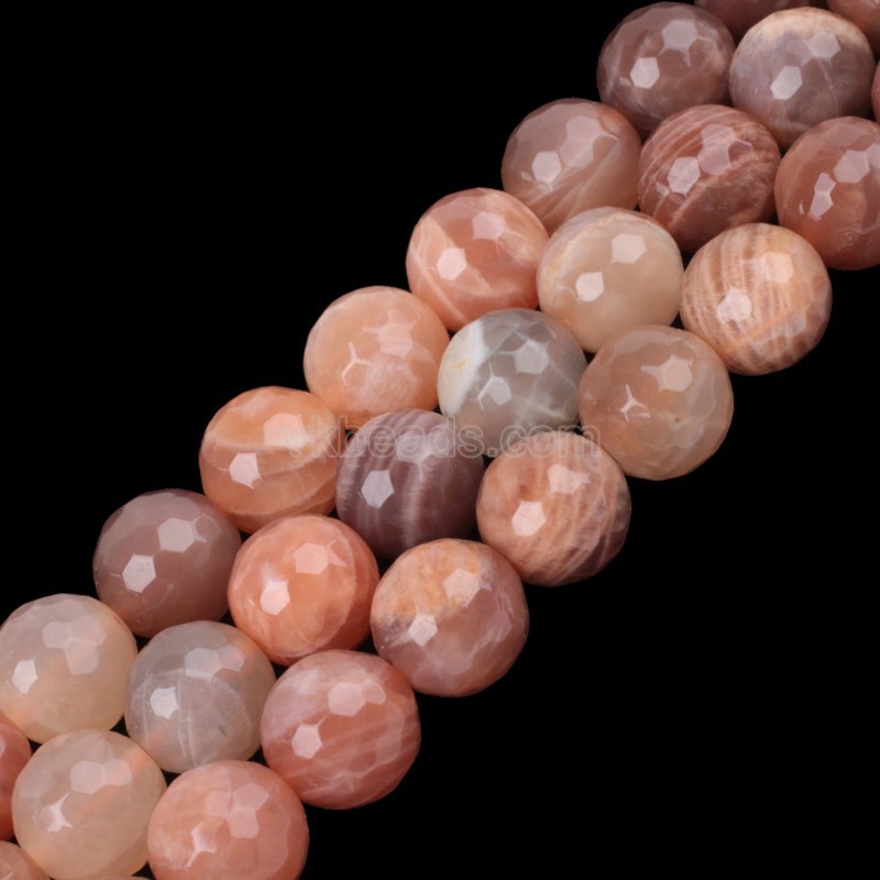 A Grade Sunstone Faceted Round Beads Strands, 128 Facets, Approx 6-12mm, 38cm/strand