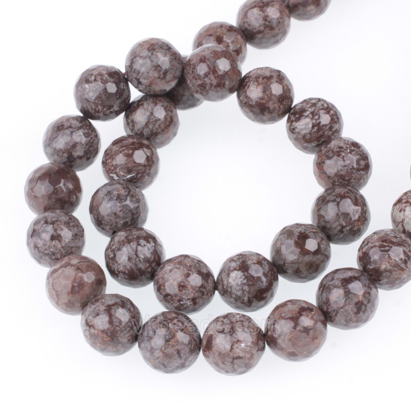 Chinese Snowflake Obsidian Faceted Round Beads Strands, 128 Facets, Approx 4-12mm, 38cm/strand