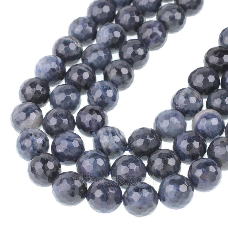 Dumortierite Faceted Round Beads Strands, 128 Facets, Approx 4-12mm, 38cm/strand