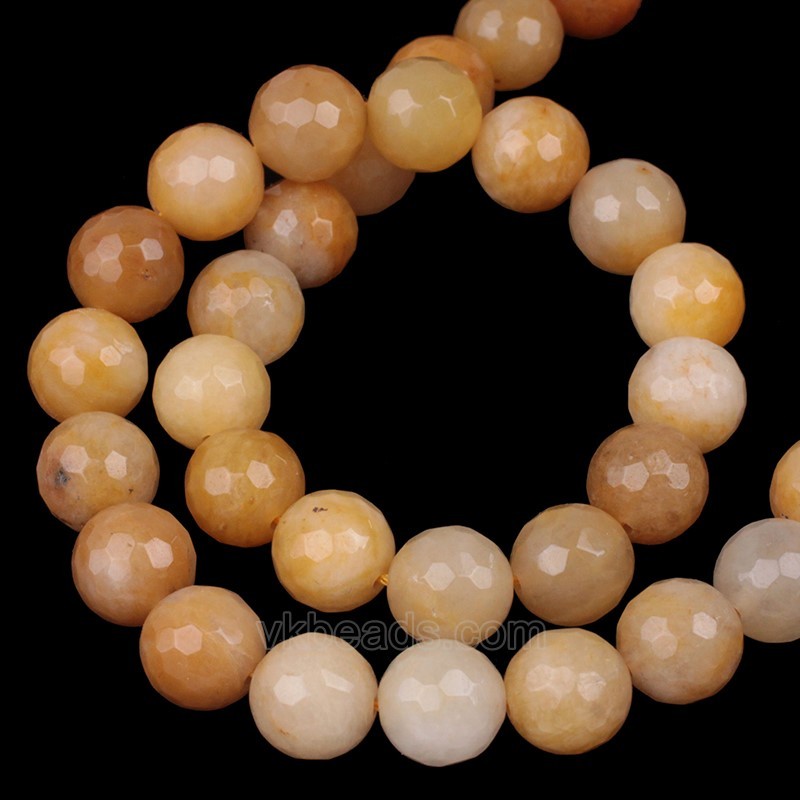 Yellow Jade Agate Faceted Round Beads Strands, 128 Facets, Approx 4-12mm, 38cm/strand