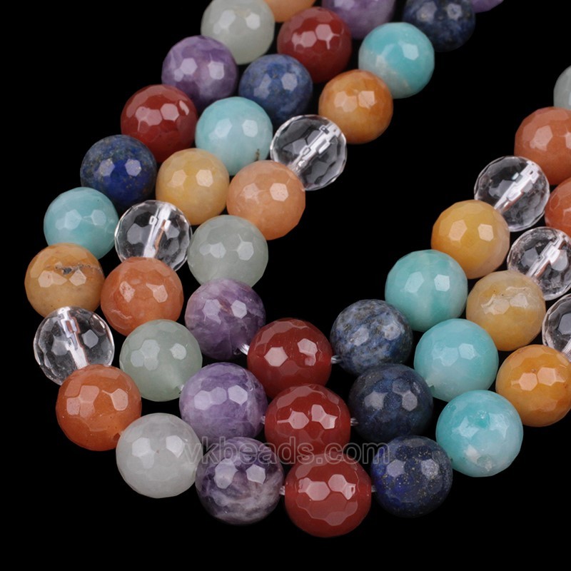 Multi Gemstones Faceted Round Beads Strands, 128 Facets, Approx 4-12mm, 38cm/strand