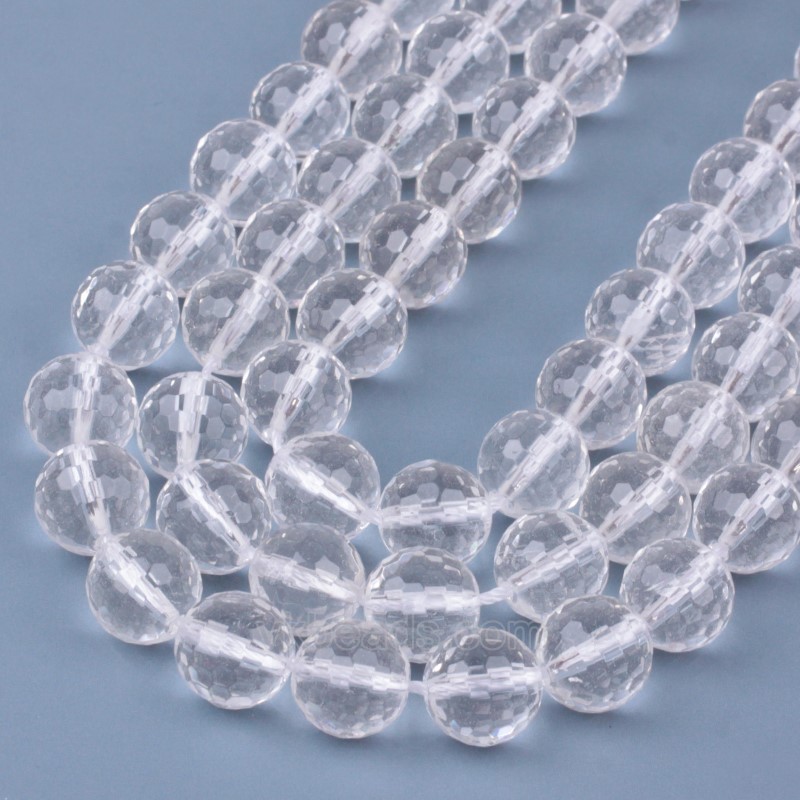 AB Grade Clear Quartz Faceted Round Beads Strands, 128 Facets, Approx 4-12mm, 38cm/strand