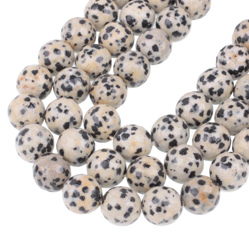 Dalmatian Jasper Faceted Round Beads Strands, 128 Facets, Approx 4-12mm, 38cm/strand