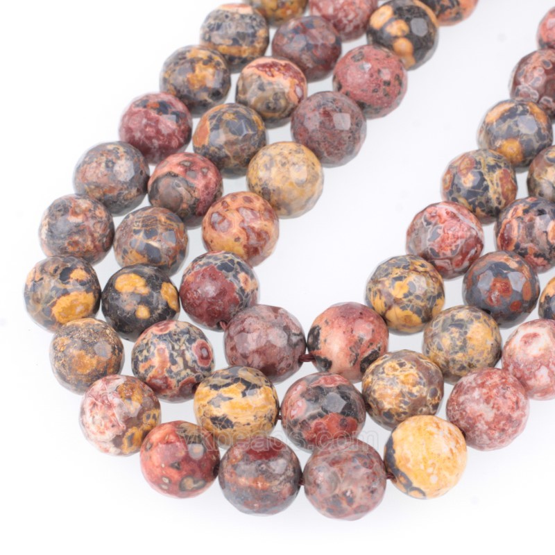 Leopard Skin Jasper Faceted Round Beads Strands, 128 Facets, Approx 4-12mm, 38cm/strand