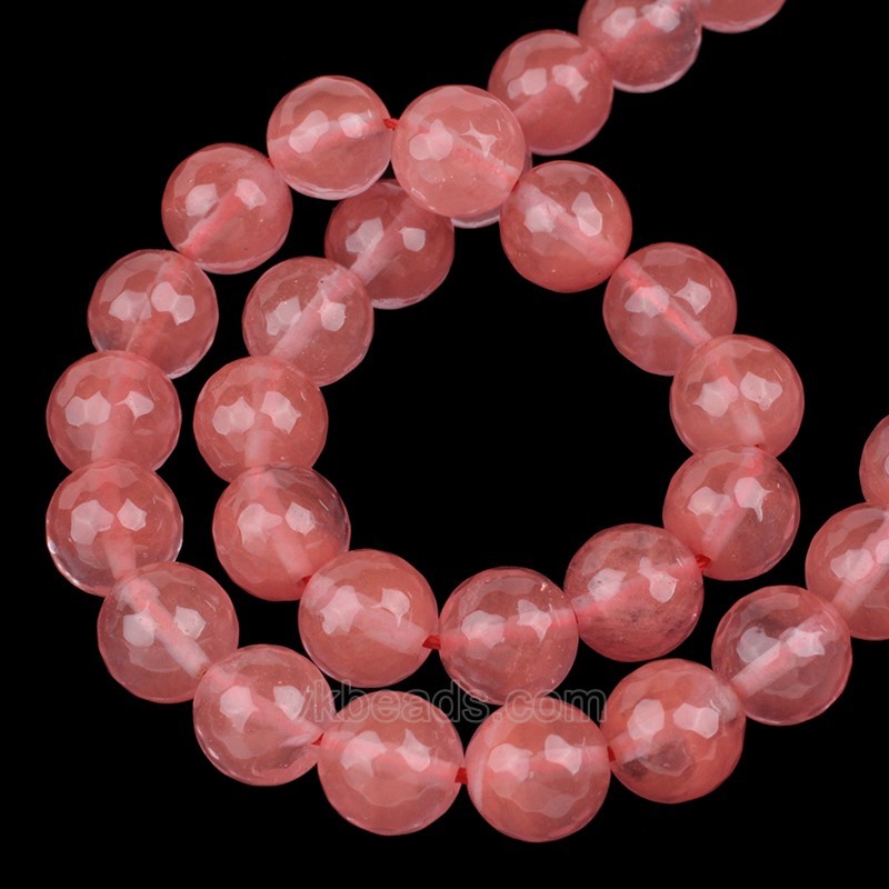 Red Cherry Quartz Faceted Round Beads Strands, 128 Facets, Approx 4-14mm, 38cm/strand
